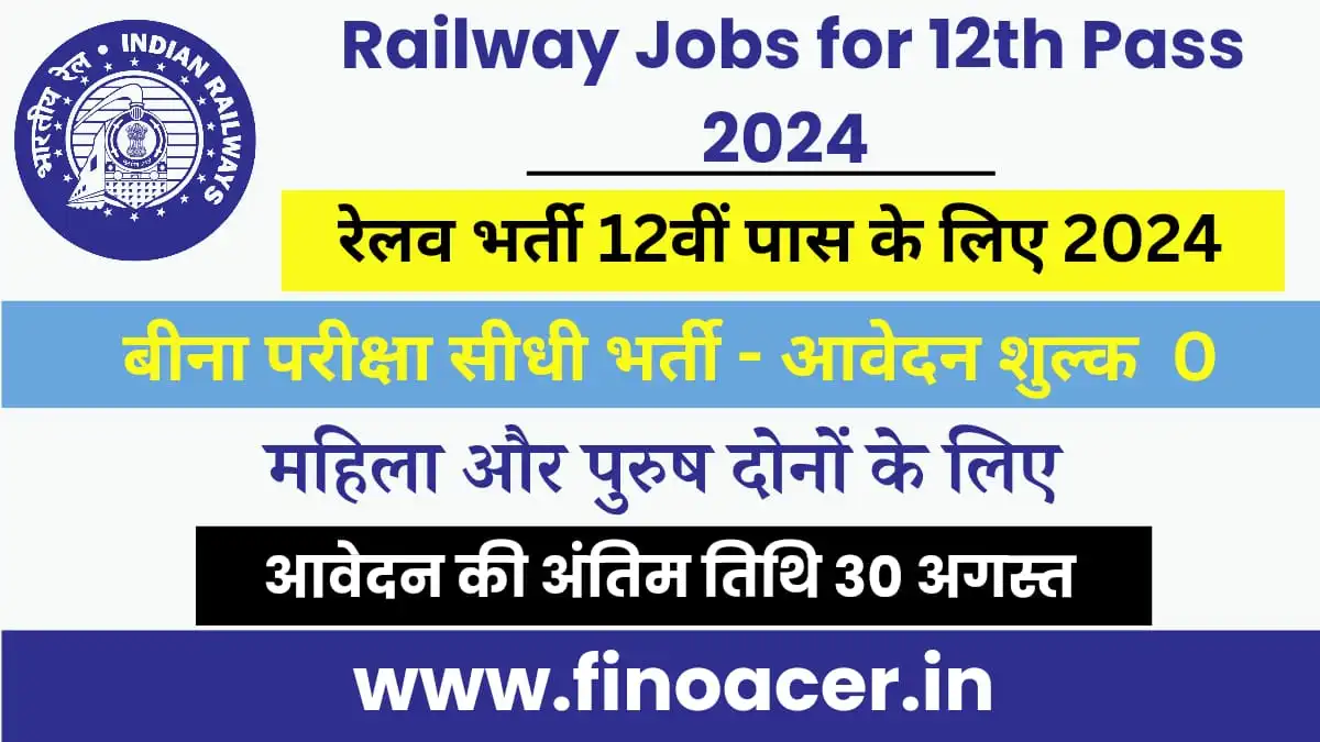 Railway Jobs for 12th pass : रेलवे भर्ती कॉम 12th pass 2024, बिना परीक्षा मिलेगी नौकरी, यहाँ करे आवेदन