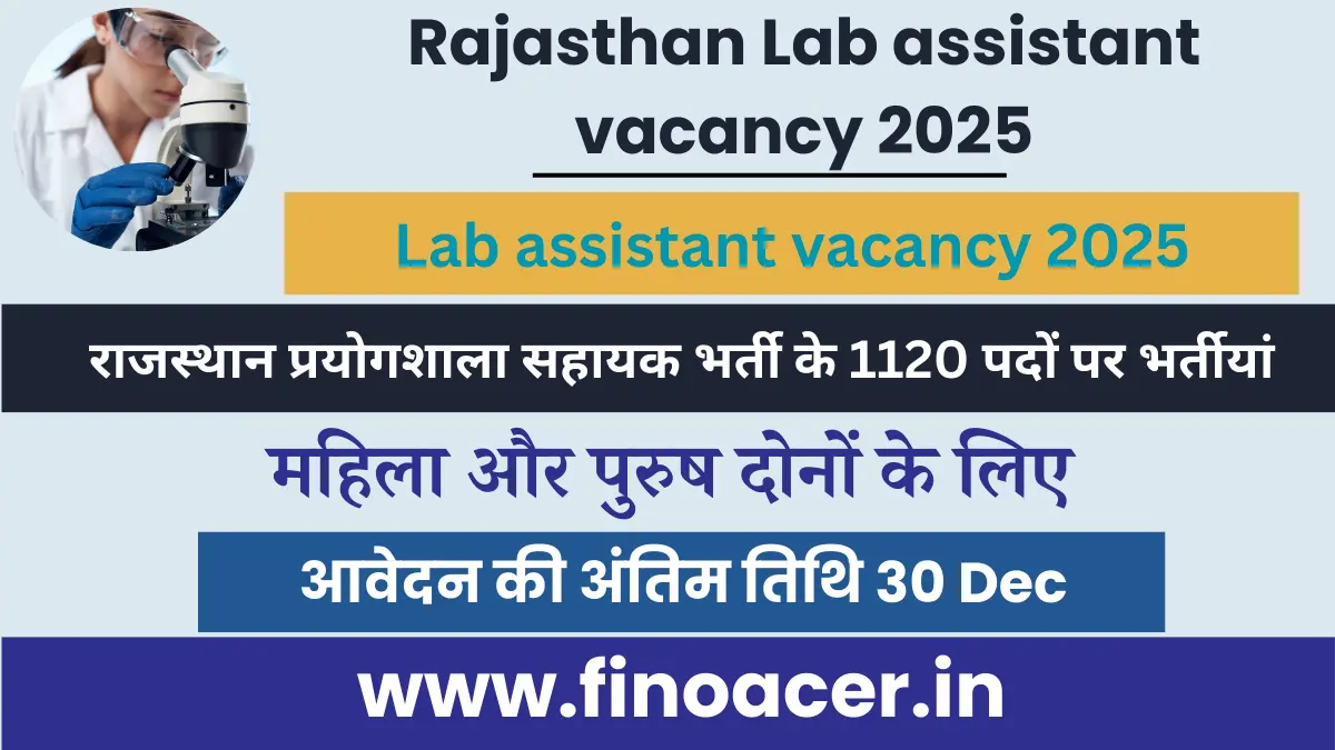 Rajasthan Lab assistant vacancy 2025 in Hindi : राजस्थान प्रयोगशाला सहायक भर्ती के 1120 पदों पर भर्तीयां